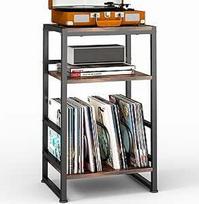 Gramofono stovas, 3 pakopų šoninis staliukas, plokštelių laikymo stalas, iki 120 albumų, stalas svetainei, miegamajam, Vintage Brown (Rustic Brown)