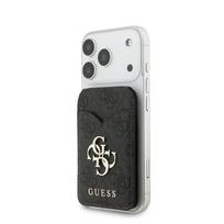 Guess PU 4G veidrodinis MagSafe dėklas su kortelių dėklu ir stovu, juodas