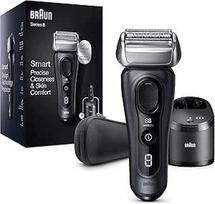 "Braun Series 8" vyriškas skustuvas su 3+1 skutimosi galvute, elektrinis skustuvas ir trimeris tiksliam skutimui, "Sonic" technologija ir 40° galvutė su kontūro reguliavimu, valymo stotelė, drėgnas ir sausas, 8463 cm3, pilkas