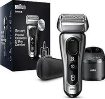 "Braun Series 8" vyriškas skustuvas su 3+1 skutimosi galvute, elektrinis skustuvas ir trimeris, "Sonic" technologija, 40° galvutė, kontūro reguliavimas, valymo stotelė, drėgnas ir sausas, 8467 cm3, sidabrinės spalvos