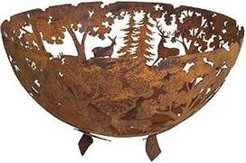 "Esschert Design" 58 x 58 x 37 cm metalinis lazeriu pjaustytas ugnies dubuo su rūdžių efektu, puikiais elnių ir briedžių motyvais ir saugiu stovu