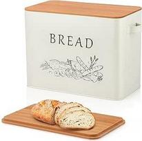 "Joyfair Bread Bin" metalinė duonos dėžė su bambuko pjaustymo lentos dangčiu, duonos laikymo talpykla 2 duonoms, taupanti erdvę ir ūkinio stiliaus