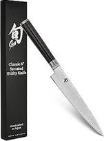 KAI Shun Classic japoniškas virtuvinis peilis 15 cm ilgio dantytais ašmenimis - 32 sluoksnių VG MAX šerdis - 61 (±1) HRC - Pakka medinė rankena - Pagaminta Japonijoje - Kaltinis virtuvinis peilis