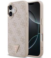 Rožinis dėklas Apple iPhone 17 telefonui "Guess PU Leather 4G Strass Triangle Logo Gold Frame MagSafe Case"