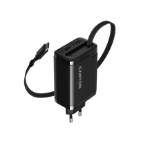 CANYON charger OnCharge 65RC Build-In Cable USB-C 65W 1xPD 1xQC EU Black