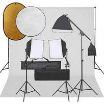 Fotostudijos rinkinys su šviestuvais, fonu ir reflektoriumi