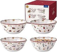 "Villeroy & Boch" - "Toy's Delight" jubiliejinių dubenėlių rinkinys, 4 dalys, spalvingas, kalėdinis, dubenėlių rinkinys 4 asmenims, dubenėliai, kalėdinis motyvas, kalėdiniai indai, aukščiausios kokybės porcelianas