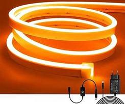 5 m neoninė LED juosta, oranžinė, 12 V, reguliuojama, lanksti, atspari vandeniui, IP65 šviesos juosta, silikoninė LED neoninė šviesos juosta gyvenamajam kambariui, miegamajam, sienų apdailai, "pasidaryk pats" (yra maitinimo šaltinis)