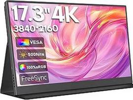 HONGO 4K nešiojamasis monitorius 17,3 colio 3840 x 2160 nešiojamasis monitorius IPS 100 % sRGB, monitoriaus plėtinys su dviem garsiakalbiais, HDR mobilusis ekranas nešiojamajam kompiuteriui/PC/Mac/Phone/PS5/4/ su C tipo USB