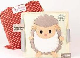 Jolly Designs Happy Sheep - 6 puslapių mini tylioji knygelė - Montessori žaislas nuo 4 mėnesių - motorinių įgūdžių ir sensorikos skatinimas - rankų darbo veltinio knygelė - edukacinis žaislas mažyliams - užimta knyga