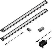 ledscom.de 2 LED šviestuvai Siris black matt su judesio jutikliu, plokšti, po 50 cm, po 655 lm, balti