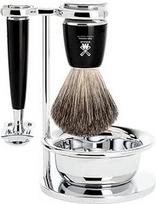 MÜHLE RYTMO juodas 4 dalių skutimosi rinkinys iš gryno barsuko / apsauginio skustuvo - be peiliukų (S81M226SSR)