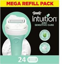 WILKINSON SWORD - "Intuition Sensitive Care" moterims | Nereikia skutimosi gelio | 24 skustuvų peiliukų papildymų pakuotė