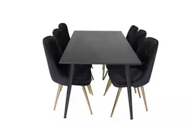 Valgomojo komplektas stalas Dipp su 6 kėdėmis Velvet Deluxe