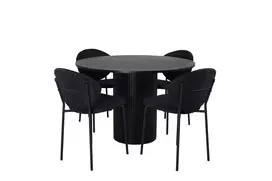 Bianca Round Dining Table , Black Black Veneer+Vault Dining Chair , Black Legs , Black Fabric_4