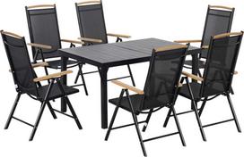Lauko baldų komplektas "Outsunny" sulankstomas sėdimųjų vietų rinkinys 6 asmenų sodo baldų komplektas 1 stalas + 6 kėdės sėdimųjų vietų rinkinys Aliuminio tinklelis juodas