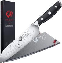 Orient Santoku Šefo Peilis, Anglies Pluošto Serija, Vokiškas X50 Ultra+ Plienas, Juodas, „Orient Santoku“ virėjo peilis, anglies pluošto serija, vokiškas nerūdijantis plienas, „X50 Ultra +“, juodas