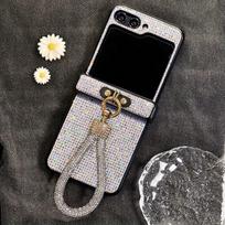 Rhinestone Lanyard Protective Case for Samsung Z Flip7 with Full Coverage and Integrated Hinge Flip3 balta