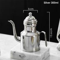 310/500 ml nerūdijančio plieno alyvuogių aliejaus butelis su ilgu snapeliu, indas riebalams, acto dozatorius, padažų, prieskonių, pagardų indas 310ml sidabras