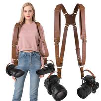 Dvigubo fotoaparato diržas Dvigubas fotoaparatų diržas Reguliuojami odiniai fotoaparato dirželiai Universalus fotoaparato peties diržas DSLR/SLR fotoaparatams CHINA