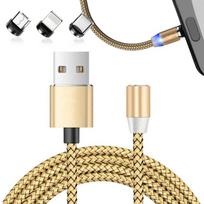 Verk 06239_ZL Magnetinis USB įkrovimo laidas 3in1 LED aukso spalvos 1m