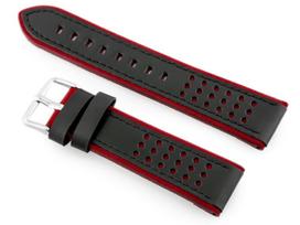 Natūralus odinis laikrodžio dirželis W80 24mm juodos ir bordo spalvos