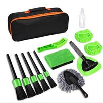Car Cleaning Kit: 17-Piece Set with Drill Brush, Wheel Brush, Crevice Brush, Sponge, Glove for Interior & Exterior. 13 dalių rinkinys - žalia spalva