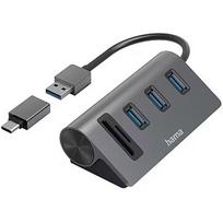 Hama USB Hub, 3x USB-A 3.2 Gen 1, SD, microSD, USB-C Adapter, black/gray - USB hub 00200140