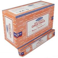 Satya Nag Champa Greetings smilkalų lazdelės Agarbatti 180 gramų dėžutė | 12 pakuočių po 15 gramų dėžutėje | Eksporto kokybė ruda