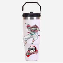 30oz Anime Demon Slayer Nešiojama automobilinė puodelio termosas iš nerūdijančio plieno su šiaudeliu Kelioninis sportinis vandens butelis su rankenos dangteliu Kavos vakuuminė flaska