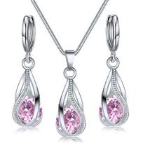 Crystal Water Drop pakabinami karoliai auskarai papuošalų rinkinys moterims Vestuvių Helovino dovana rožinė