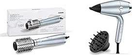 "BaByliss AS773E Hydro Fusion" karšto oro šepetys su "Super Ion Technology", 800 g, ledinės mėlynos spalvos, ir "Hydro Fusion" plaukų džiovintuvas su pažangia plazmos jonų technologija, D773DE, ledinės mėlynos spalvos