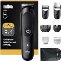 "Braun Series 5" daugiafunkcinis kūno priežiūros rinkinys, 9 in 1, itin aštrūs ašmenys, 120 minučių, tikslūs ir veiksmingi pjūviai, "AquaGrip" laikiklis po vandeniu, AIO5540, juodas
