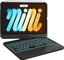 "Earto iPad Mini 7" dėklas su klaviatūra, išmanusis manipuliatorius, 7 spalvų apšviesta klaviatūra, 360° pasukimo kampu, suderinamas su "iPad Mini 7/6" 8,3 colių kartos 2024/2021, QWERTZ išdėstymas, juodas