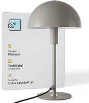 "Lightbox" grybo formos stalinė lempa, 36 cm aukščio, buitinė biuro stalinė lempa su sukamuoju jungikliu, LED lempa (E14 lizdas), kaip naktinė lempa, biuro ir rašomojo stalo reikmenys, metalinė, taupe/pilka spalva