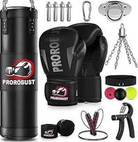 "Prorobust Punch Bag" rinkinys suaugusiesiems, 120 cm sunkus smūgių maišas su 12 oz pirštinėmis, 5 m rankų pakuotė, skirta MMA karatė kikbokso bokso treniruotėms namuose - neužpildytas