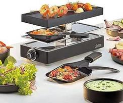 "Spring Classic Raclette 2 People Black" juodos spalvos stalo grilis Elektrinis nesvylančiu paviršiumi dengtas aliuminio grilis 2 keptuvės ir Raclette grandiklis 25,5 x 1 x 12,5 cm 440 W Raclette grilis