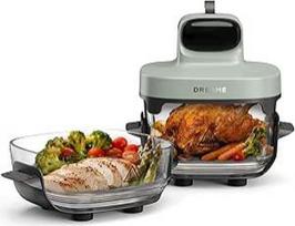 "Tasti AirFryer 5-in-1" nešiojamoji stiklinė karšto oro keptuvė, dviejų talpų (2,5 l + 4,5 l), 6 mm borosilikatinis stiklas, 3D karšto oro cirkuliacija, galima plauti indaplovėje, 360° panoraminis vaizdas, nuimamas