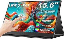 "UPERFECT" nešiojamasis monitorius su jutikliniu ekranu 15,6 colių 1080P nešiojamasis monitorius Matinis ekranas FHD 1500:1 kontrasto santykis Daugiafunkcinis odinis dėklas ir VESA, dviguba USB C jungtis nešiojamajam kompiuteriui / telefonui / žaidimų kon