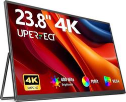 "UPERFECT" nešiojamasis monitorius 23,8 colių 4K 3840 x 2400 UHD nešiojamasis monitorius 400 nitų, 100 % sRGB 10 bitų, 1300:1 kontrastas, akių apsauga, USB-C ir HDMI, VESA laikiklis, skirtas kompiuteriui, nešiojamajam kompiuteriui, telefonui, žaidimų kons