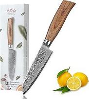 "Wakoli EDIB Pro Santoku" peilis iš tikro damaskinio plieno (VG10 šerdis) su 11 cm ašmenimis - aštrus ir patogus - "Santoku" damaskinis peilis su Pakka medine rankena dovanų dėžutėje - mažas virtuvinis peilis