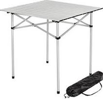BAKAJI Motorhome Camping Picnic Table Aluminium Foldable Roll Up Space Saving Lightweight Ideal for Trade Shows Garden Home (70x70cm)