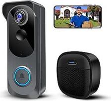 Belaidė vaizdo kamera su skambučiu, 1080P išmanioji "WiFi" durų skambučio kamera, balso keitiklis, PIR judesio aptikimas, dvipusis garsas, naktinis matymas, maitinama iš baterijos, IP66, veikia su "Alexa