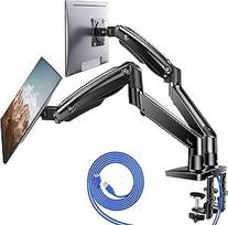 HUANUO žaidimų monitoriaus laikiklis 2 monitoriams, stabilus 13-40 colių ekrano laikiklis, reguliuojamo aukščio ir ergonomiškas, su USB, VESA ir C spaustuku / akių jungtimi, iki 12 kg vienam ramentui
