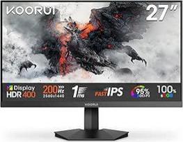KOORUI G2721P 27 colių žaidimų monitorius, QHD 2560 x 1440 Fast IPS 200 Hz ekranas, 1 ms GTG HDR400 Adaptive Sync HDMI/DP VESA 75 x 75 mm