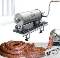 MAGIC HOME nerūdijančio plieno dešrų užpildymo mašina | 3 l / 4 kg | Rankinis, horizontalus | Aukštos kokybės dešrų užpildymo mašina, dešrų presas, dešrų mašina, dešrainių mašina, Bratwurst, Cevapcicici mašina | 4 užpildymo vamzdžiai, 2