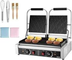 VEVOR komercinis kontaktinis 3600 W elektrinis grilis sumuštinių kepimo įrenginys (dvigubos kepimo plokštės) Panini presas iš nerūdijančio plieno su temperatūros reguliavimu, 48 x 23 cm emalio plokštė su grioveliais, skirta mėsainių kepsniams