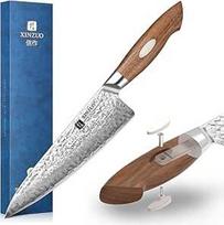 XINZUO 21,1 cm virėjo peilis japoniškas AUS-10 plienas, 67 sluoksnių Damasko plieno virtuvės peilis, rankomis kaltas profesionalus virėjo peilis, aštrus mėsos peilis, "Gyuto" peilis su juoda riešutmedžio rankena