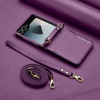 Samsung Galaxy Z Flip7 odinis telefono dėklas ir piniginė (Suderinama su Z Flip6/Flip4) For Z Flip 7 violetinė