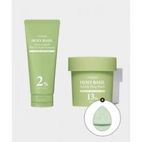 Pcalm Šventojo baziliko žalia kapsulė Veido prausimosi putos 120ml+Šventojo baziliko putojanti giluminė kaukė 90g Nemokama prausimosi kempinėlė NONE